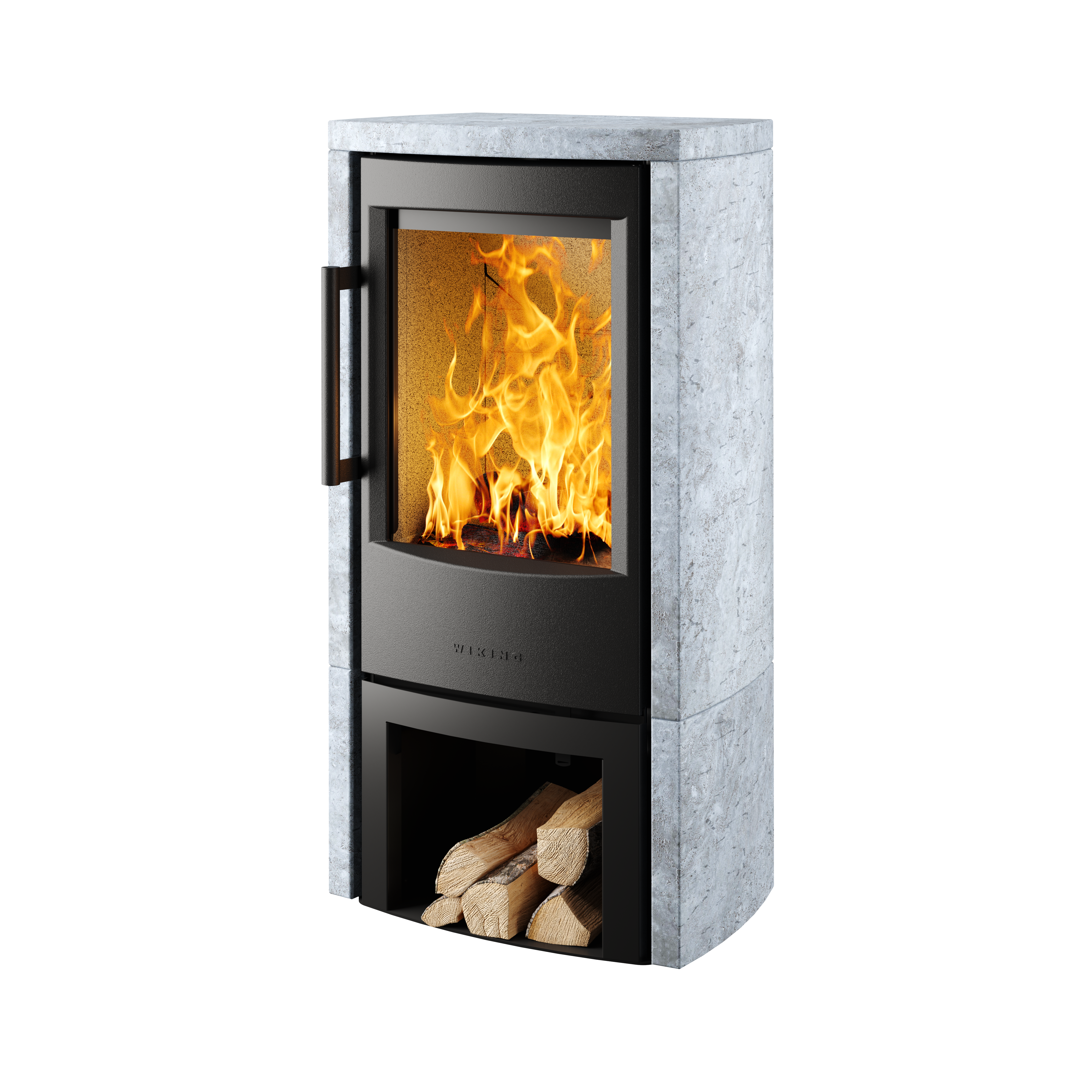 Kaminofen Wiking Miro 4 mit Natursteinverkleidung und offenem Holzfach Kaminofen Wiking Miro 4 mit Natursteinverkleidung und offenem Holzfach